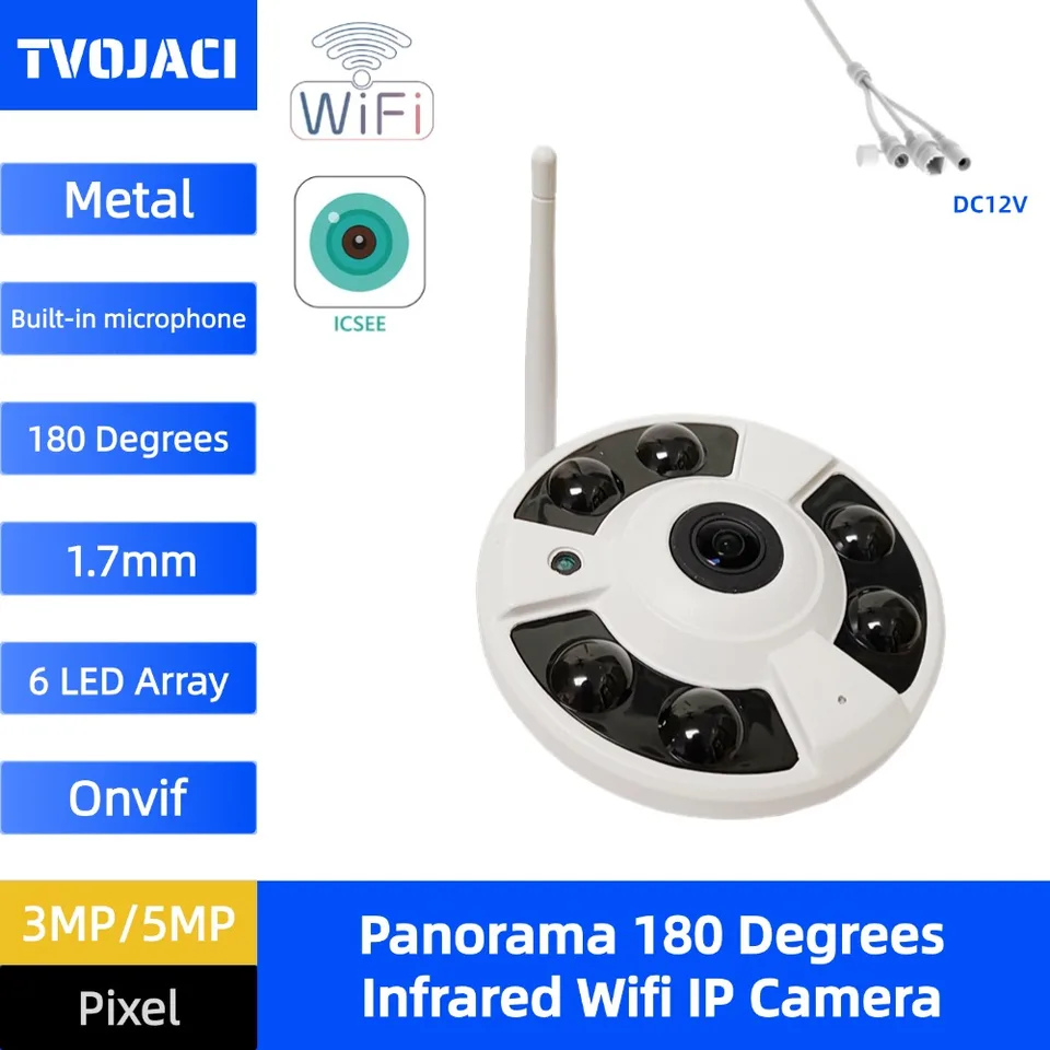 5MP WiFi fotoaparát 1,7 mm rybársky objektív panoramatický bezdrôtový IP fotoaparát 180degree ONVIF ICSEE DOMÁCNA SACIONAL AUDIO NightVision Camera