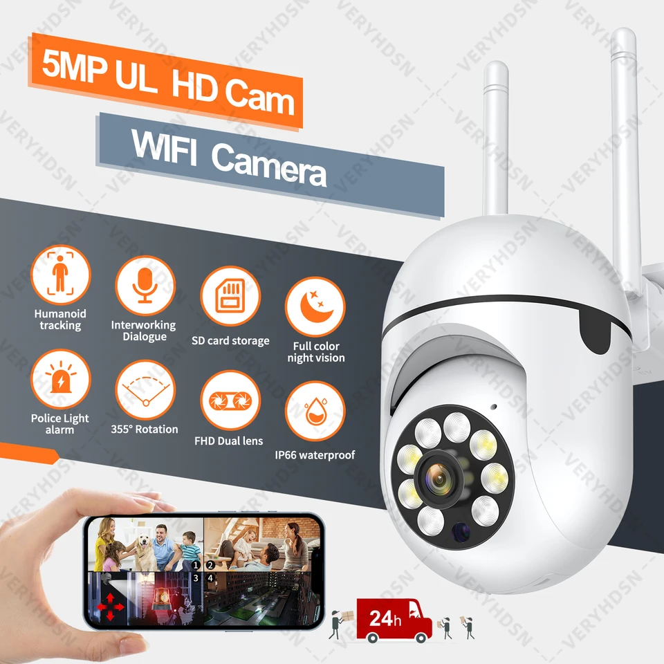 5MP WiFi Sledovanie IP kamery HD 1080p IR celá farebná nočná vízia Outdoor bezpečnostná ochrana 4x Zoom Cameras