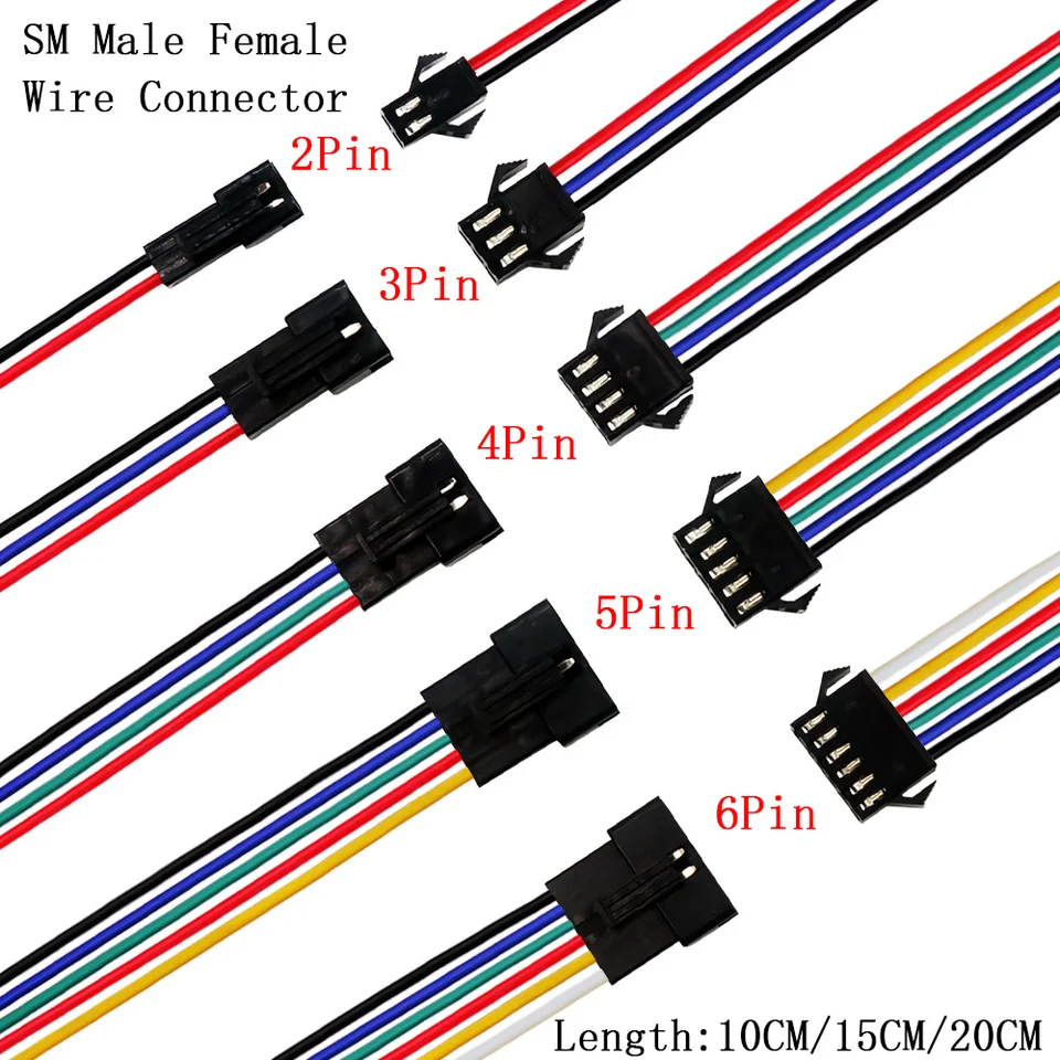 5pair/10ks SM JST LED konektorový kábel 2/3/4/5/6 PIN zásuvky samec ženského drôtového konektora pre adaptér LED pásma LED RGBW LED RGBW