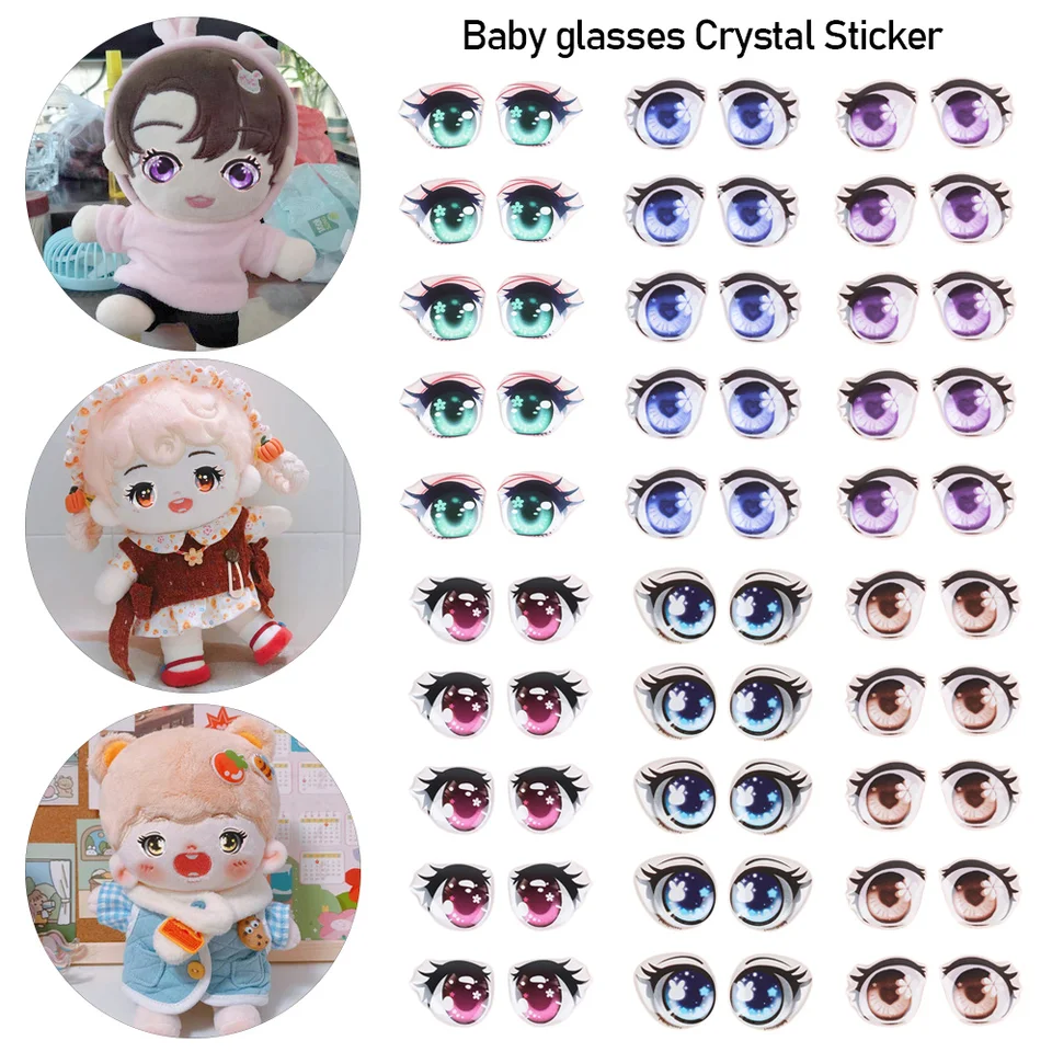 5Pair riasy sklenený kryštál 8 mm/10 mm/12 mm/15 mm anime figurínové figuríny bábiky Eyes Patrí papierové očné nálepky na tvár