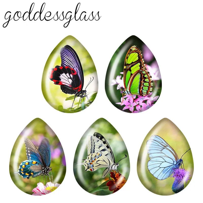 5pairs Beauty Flying Butterfly roztomilý 18x25mm slzná kvapka Foto sklo Cabochon plochý chrbát pre domácich náušníc šperky