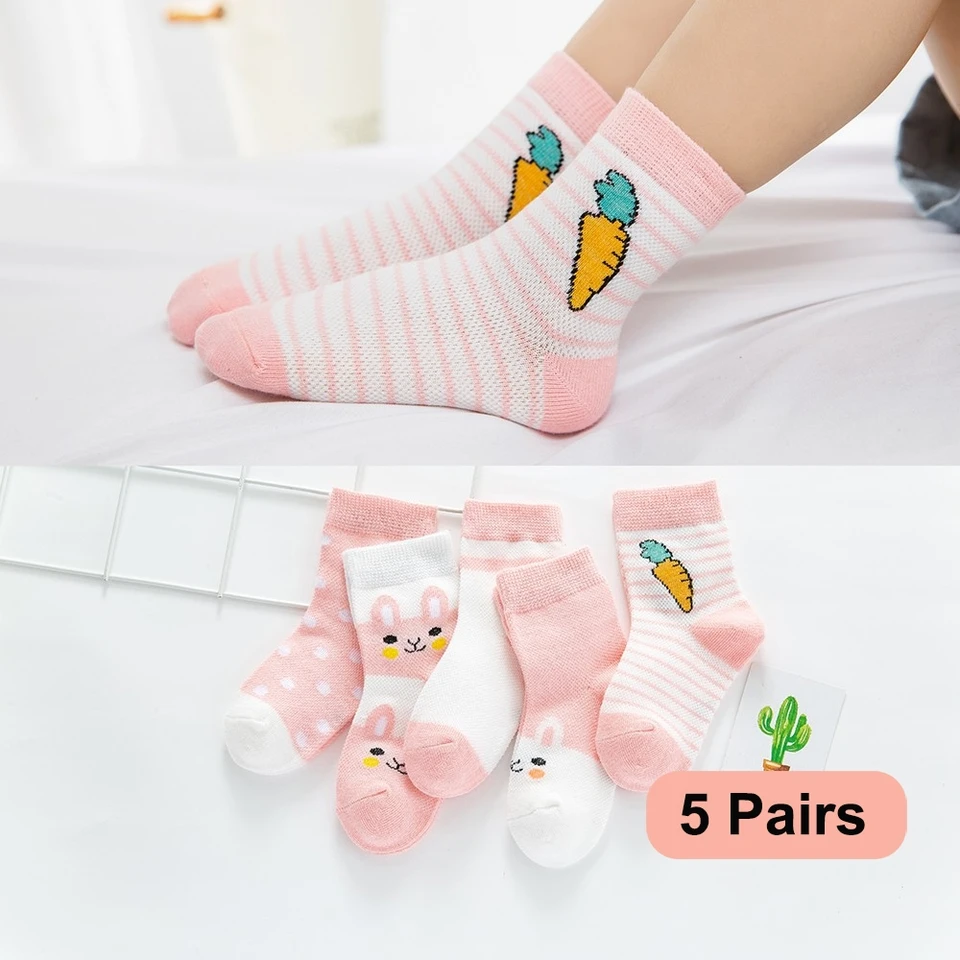 5pairs/lot 0-9y Kids ponožky letná bavlnená karikatúra zvierat Kids ponožky mrkva dievčat Mesh roztomilý novorodenecký chlapec batoľatá detské ponožky