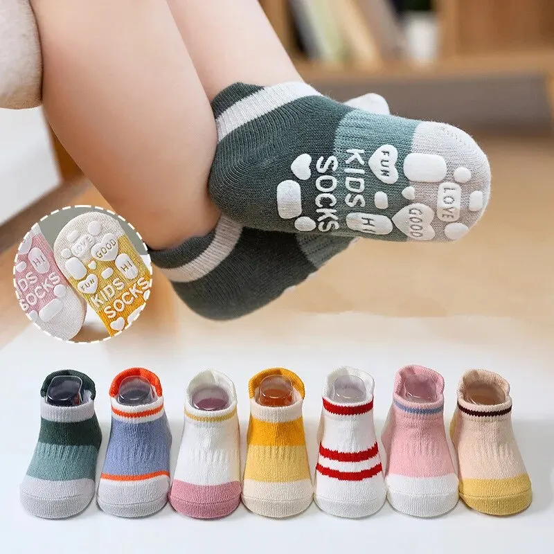 5pairs/lot baby anti sklz ponožky Spevný pruh dievčatá chlapci novorodence deti gumová podlahová podlahová ponožka detská bavlnená sieťovina ponožky pre 0-5 rokov