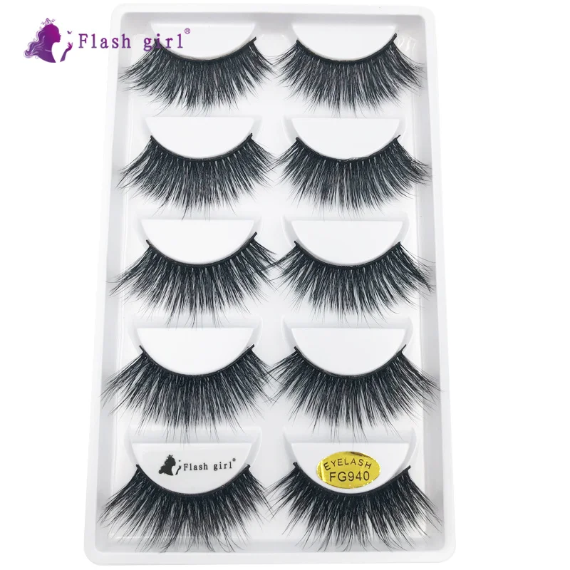 5Pairs/Tray FG Serise Natral Grafting Simulation Perzistentné cudzie opakovane použiteľné faux Mink Mink Full Strip Ryešes Rozsahy