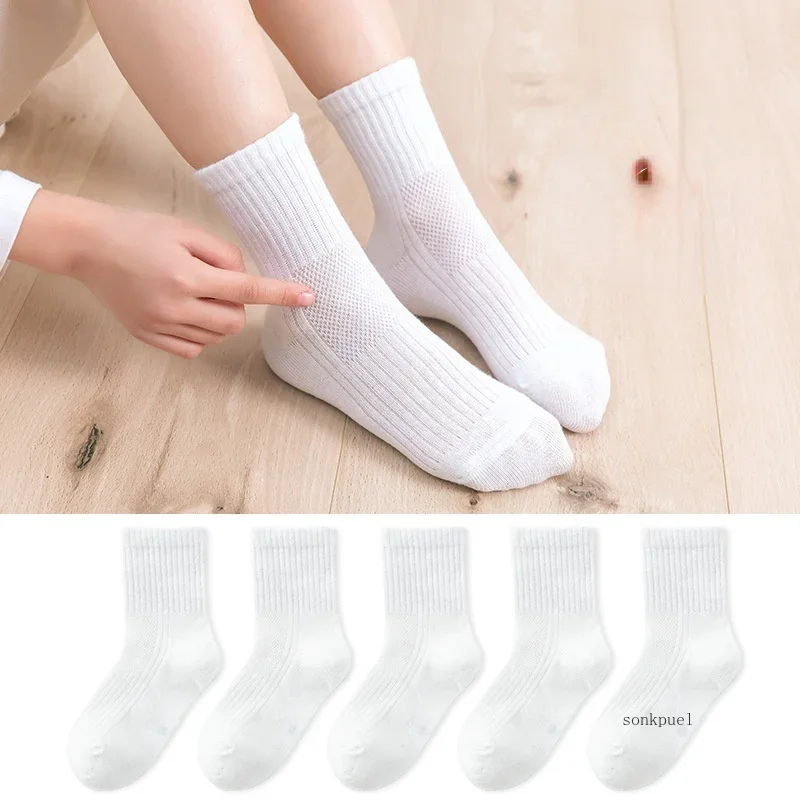 5pairs/veľa čiernych bielych detských ponožiek Príležitostné dievčatá chlapci chlapci z bavlny