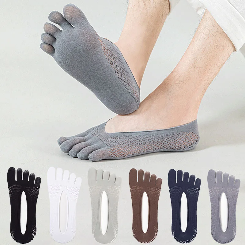 5pairé mužov ponožky s prstami letné ultra tenké priedušné neviditeľné špičky hodvábne ponožky elastické mužské ponožkové ponožky Silikón nekĺzanie