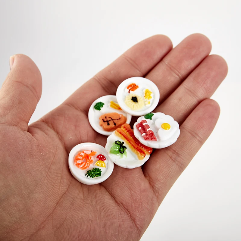 5pc 1/12 Dollhouse Miniatúrny raňajkový tanier vaječný chlieb Mini Food Model Ozdoby
