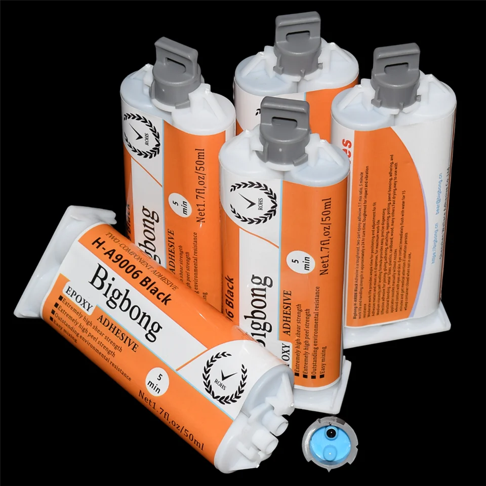 5pc 50 ml AB ​​lepidlá 1: 1 Čierne štrukturálne lepidlo dvojzložkové epoxidové živice Silné lepidlá pre 50 ml lepiacej pištole 1: 1 manuálna tesniaca pištoľ
