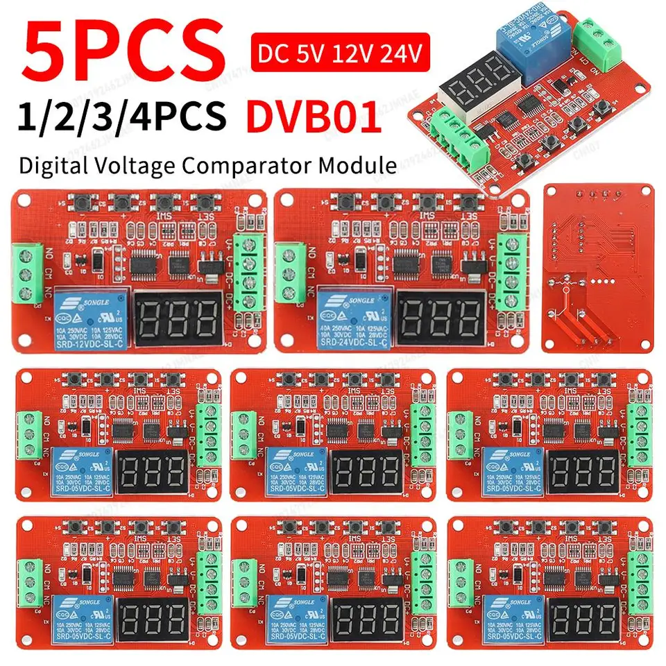 5PCS-1 DVB01 Voltmeter Microkontroller Board DC 5V 12V 24V Meranie napätia Monitorovanie náboja Monitor Elektronické komponenty