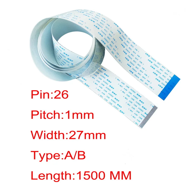 5pcs 26pin 1 mm rozstup FFC FPC Flexibilný plochý kábel 1500 mm 150 cm typu AB AWM 20624 80C 60V VW-1