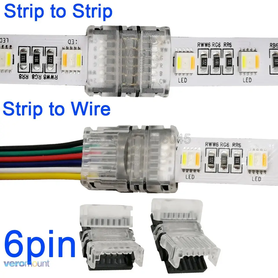 5pcs 6pin 6-kolíkový LED konektorový prúžok na drôt alebo strip, aby ste pripájali pripojenie, použite terminál pre IP20 IP65 nepremokavý RGB+CCT LED pásik LED