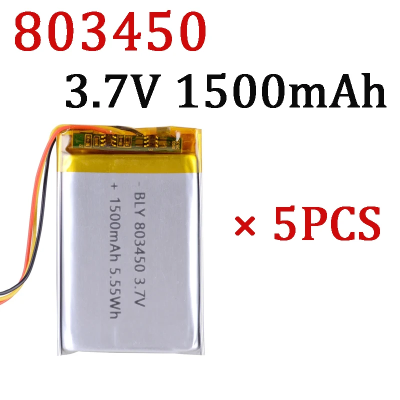 5PCS 803450 3,7V 1500 mAh Li-Polymer LiPargeble Battery s pH 1,25 mm 3pinový konektor pre GPS DVD DVD Camera MP3 DVD