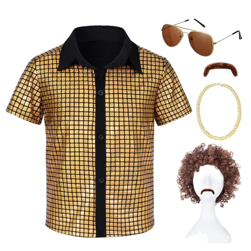 5pcs brada náhrdelník hlavy hlavy Cosplay 60s 70s disco kostýmové flitry košele pre chlapcov Halloween Party zápas pre 2-12 rokov dieťa