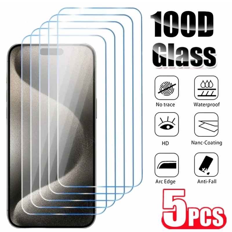 5pcs Chránič obrazovky pre iPhone 15Promax 14Pro Prevencia pádu Full Cover Ochranné sklo pre iPhone 15Pro 13 Temperované sklo