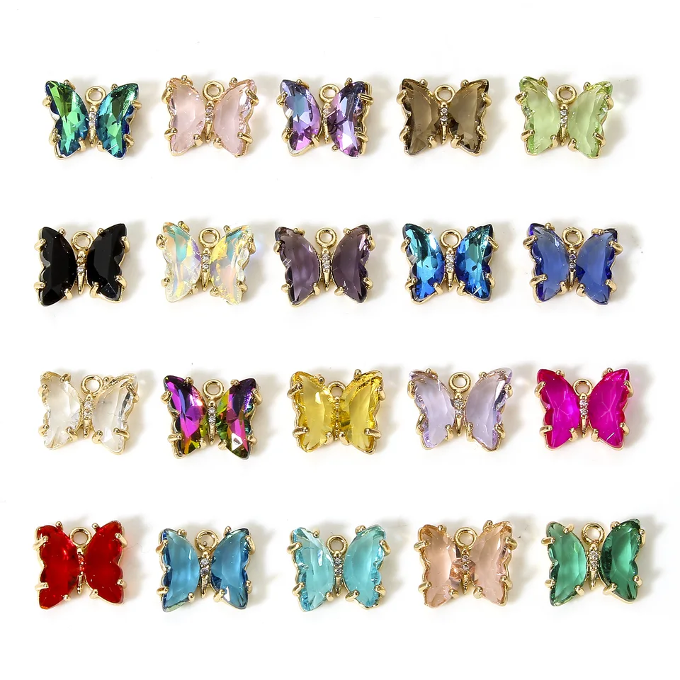 5pcs Copper Hmyz kúzla Multicolor Ab Rainbow Color Butterfly Animal Charss Glass Pendants DIY náramok