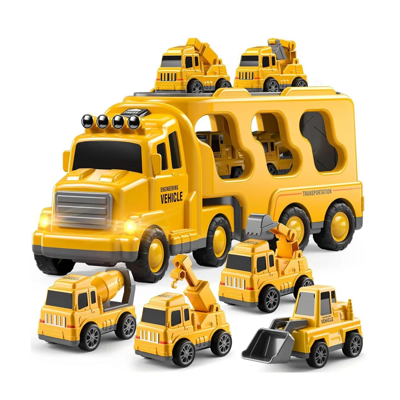 5pcs Diecast Carrier Truck Hračky automobily Model Sets Inžinierske vozidlá rýpadlo buldozérové ​​vzdelávacie hračky pre darček pre batoľatá detské dary