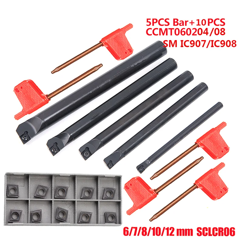 5pcs Držiak na sústruženie sústruženia Boring Bar SclCR06 6 7 8 10 12 mm +10ks CCMT060204 CCMT060208 Vložky CNC sústruženia sústruženia nástrojov
