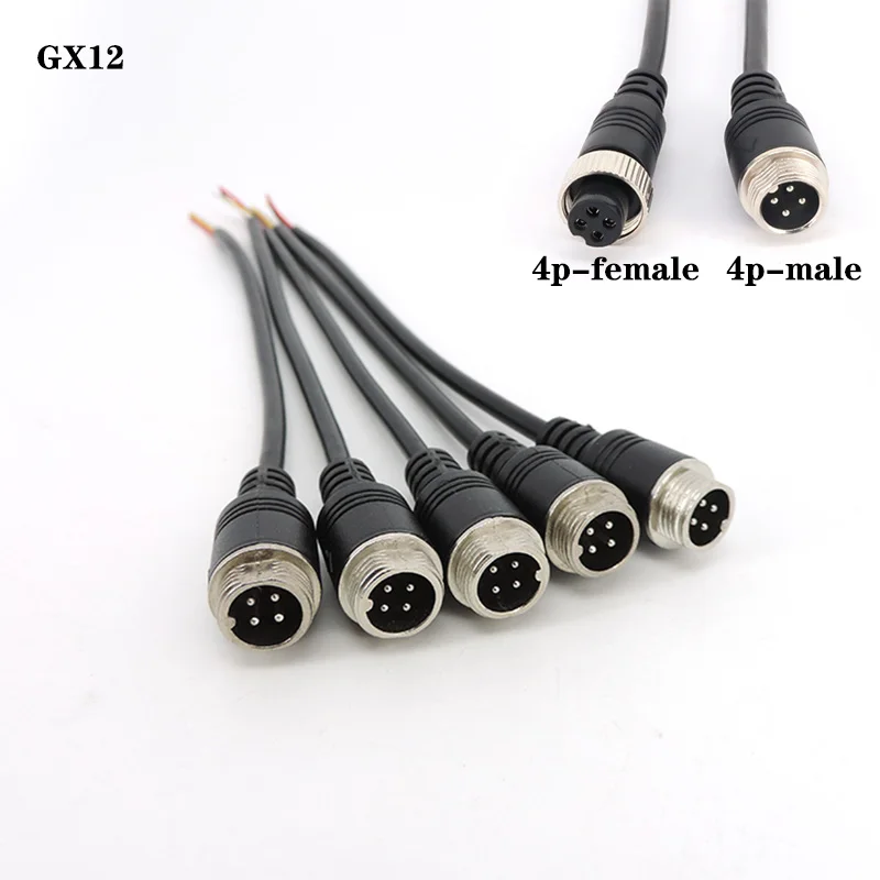 5pcs GX12 M12 4pin Aviation Signal Cable Samec 4 -Core Plug Connector pre drôt fotoaparátu DVR VIDEO Subwoofer CCTV Monitor