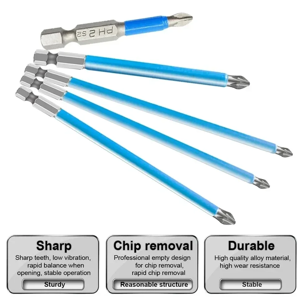 5pcs hex Magnetické anti sklz s dlhým dosahom skrutkovacím skrutkovacím skrutkovacím skrutkovačom Set Torx PH2 25/50/70/90/125/150 mm elektrické náradie