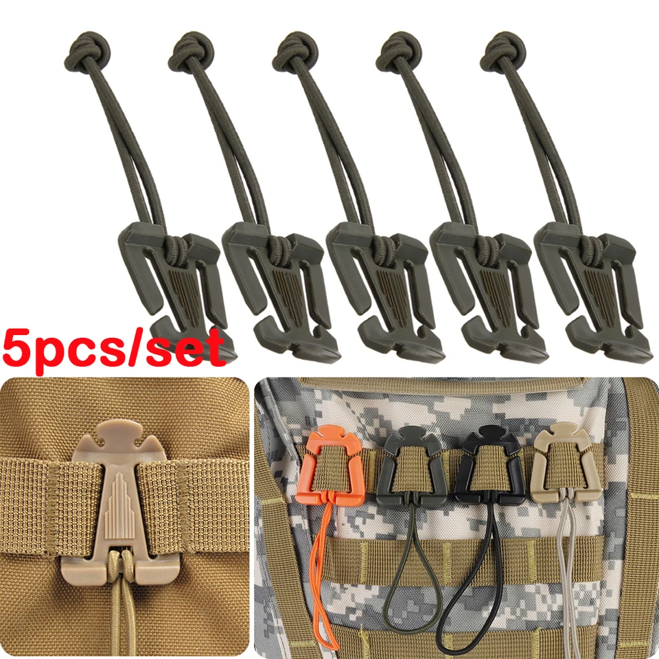 5pcs/lot molle batoh Carabiner EDC elastické lano popruh zavesenie sponky kemping Fixné svorky