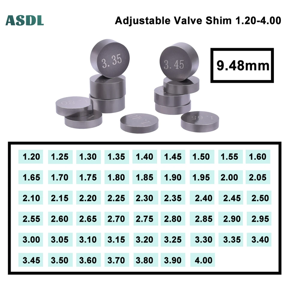 5pcs Motorcycle Engine Diely Nastaviteľný ventil Shim 9,48 mm Kompletné doplňovanie pre Honda pre Suzuki pre Yamaha YFZ450 pre Kawasaki