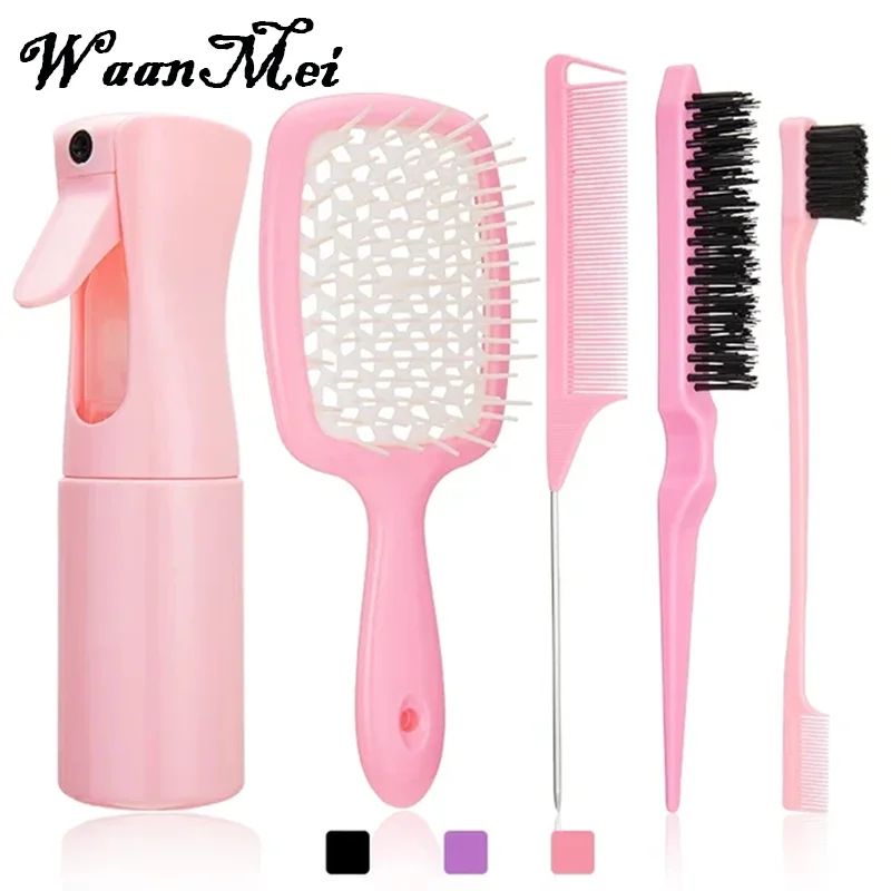 5pcs Odpúšťajúca sa hrebeň s vlasovými hrebeňmi masáž ant-Static Dutlow Out Wet Ckopy potkanov chvostová kefa s kefou na stylingové náradie pre maličstvo fľaše