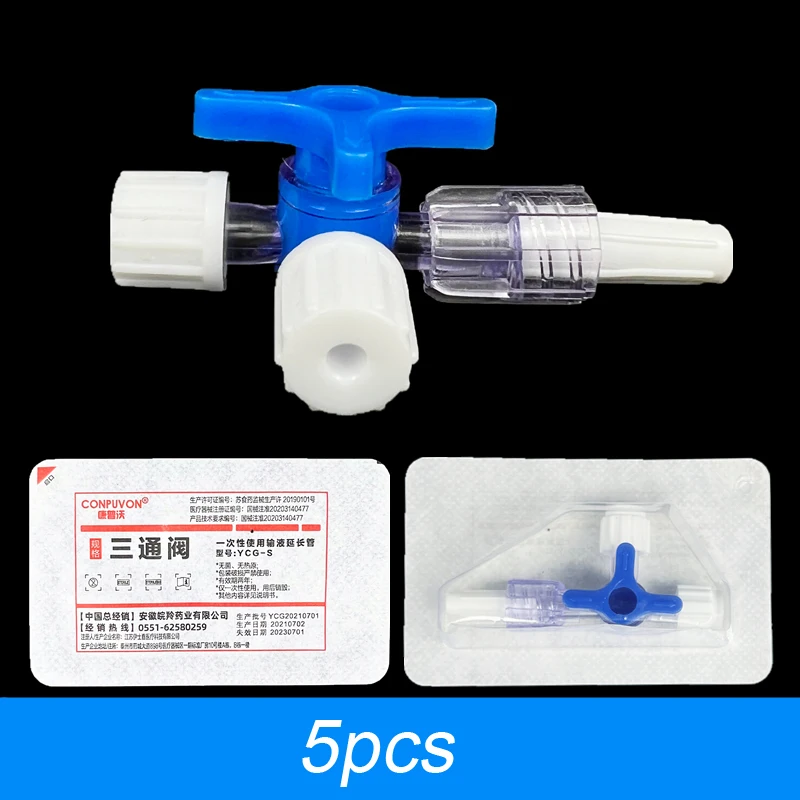 5pcs plastový trojcestný stop kohút pre klinickú nemocnicu Luer Lock Adapter 3 Way Stopcock Flexiable T-Connector Extension Tube