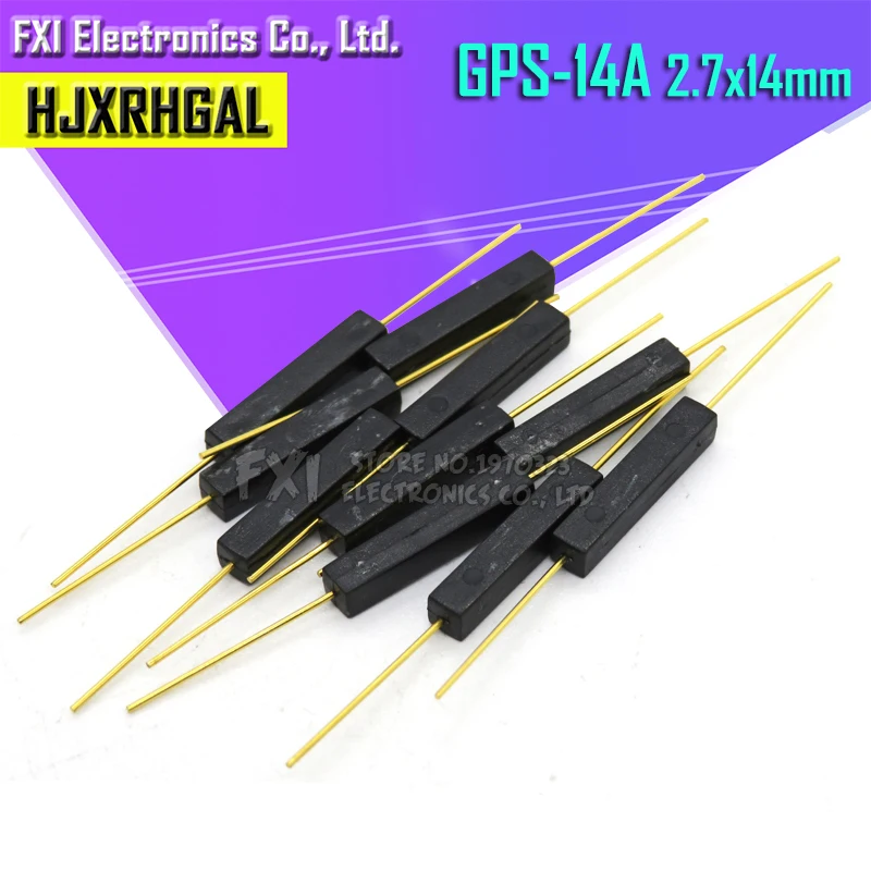 5pcs Plastový typ Reed spínač 2.7*14 Normálne otvorený magnetický ovládací spínač GPS-14A proti vibrácii/poškodeniu senzorov pre senzory