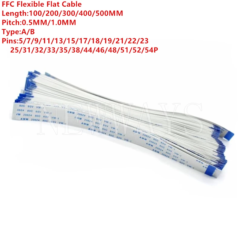 5pcs plochý flexibilný kábel FFC FPC AWM 20624 80C 60V VW-1 FFC-0.5MM 1.0MM 5/7/11/13/17/19/21/23/25/31/31/35/38/44/48/48 /51/52/54pin