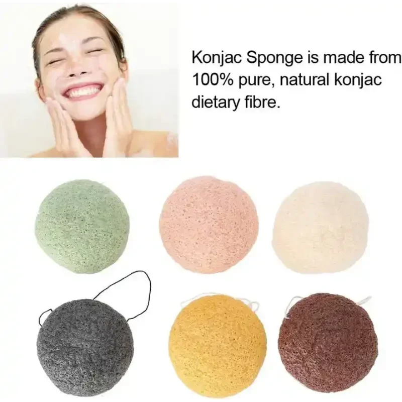 5pcs Puff Natural Cleanse Exfoliator Puff Čistiace čistenie špongie okrúhly tvar Konjac čelný umývanie špongií Nástroj na tvár