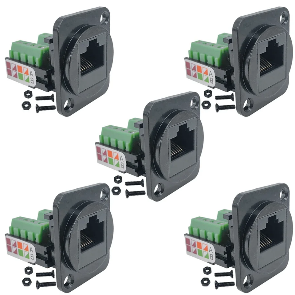 5pcs RJ45 Samícový panelový pripojenie skrutkového adaptéra, D-Type RJ45 8P8C Žena až 8pin terminál
