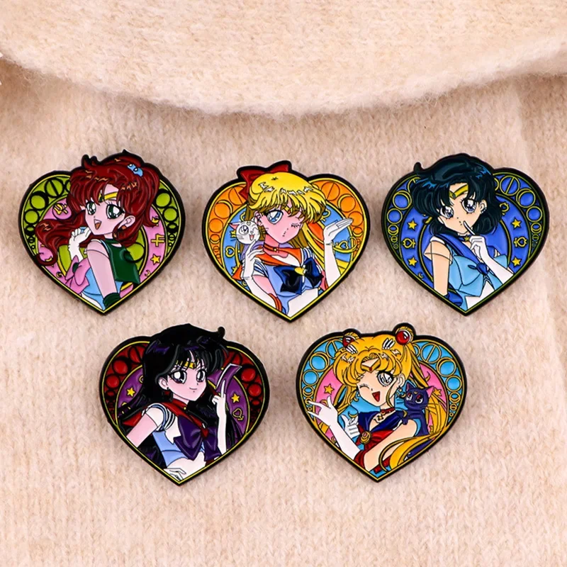 5PCS Sailor Moon Emael Badges Cute Manga Broš