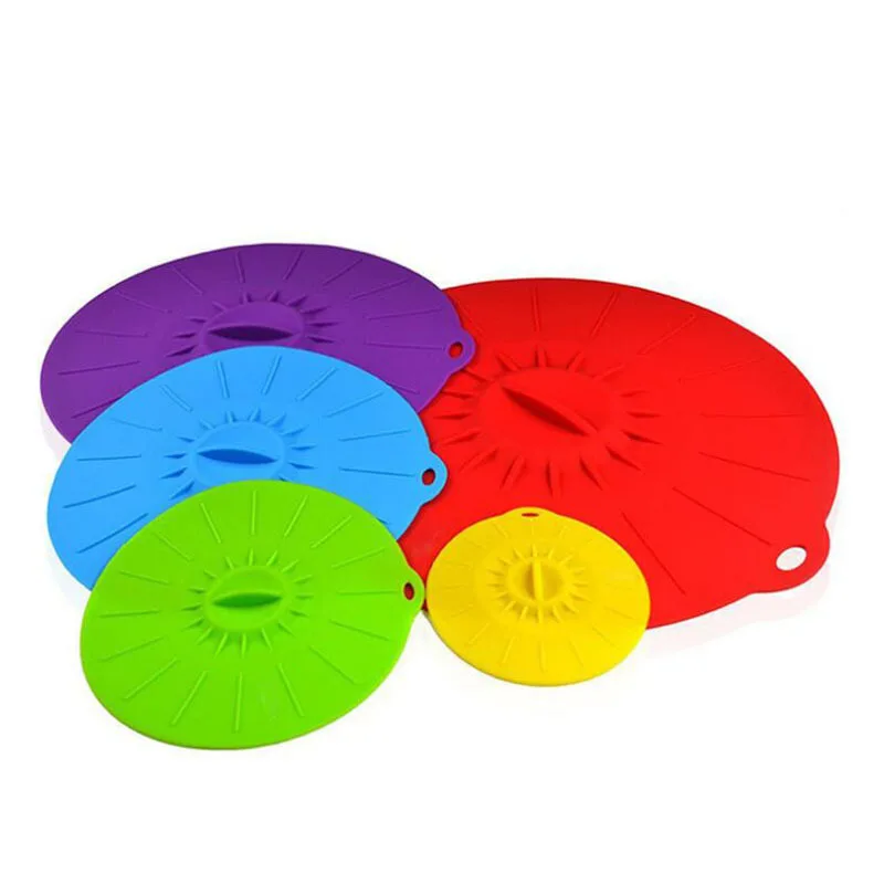5pcs Silikónový hrniec prikrývajte tepelne odolné voči mikrovlnným krytom Rôzne veľkosti silikónových viečok pre misky, dosku, hrnce, bezpečnostné chladničky