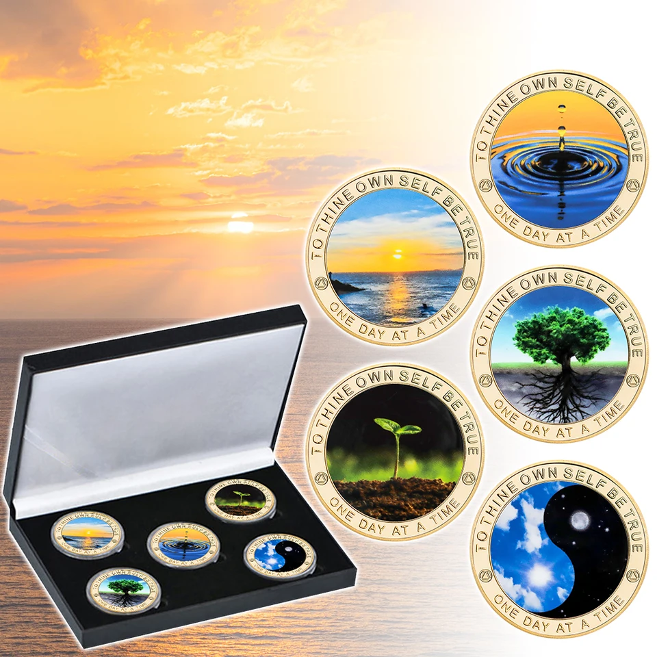 5PCS Sobriety Coin Set Gifet Medailones Darček pre dospelých Darče