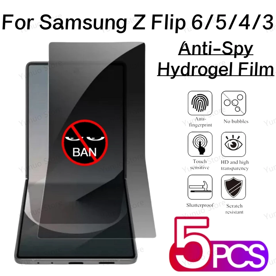 5pcs súkromie Hydrogel Film pre Samsung Galaxy Z Flip 6 5 4 3 Flip6 Flip5 Flip5 Anti-SPY Protector Ochranca Film On Z Flip 6