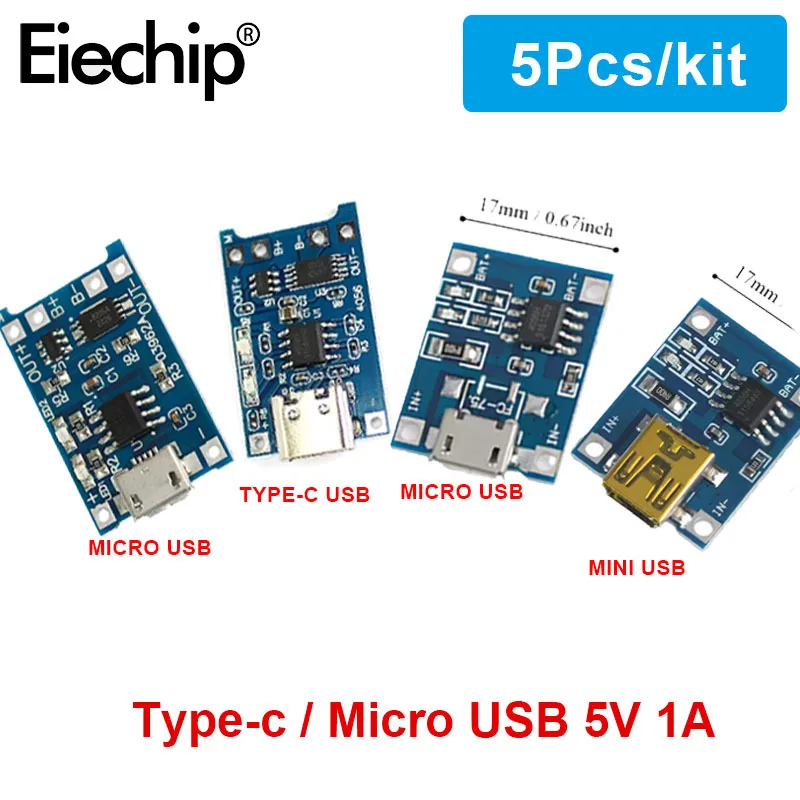 5pcs typu C Micro USB 5V 1A 18650 TP4056 Lítiová nabíjačka nabíjacej dosky