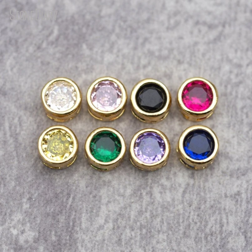5pcs Veľkoobchod kruh okrúhleho kruhu Coin Circle Full Hole Gold Color Invisible Nastavenie kubické zirkónia guľôčky BE49061