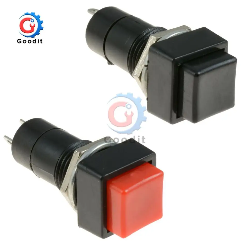 5pcs štvorcový momentový samostatný samostatný návrat spínač tlačidla Spst Car Dash 12v 12 mm PBS-11B Červená alebo čierna