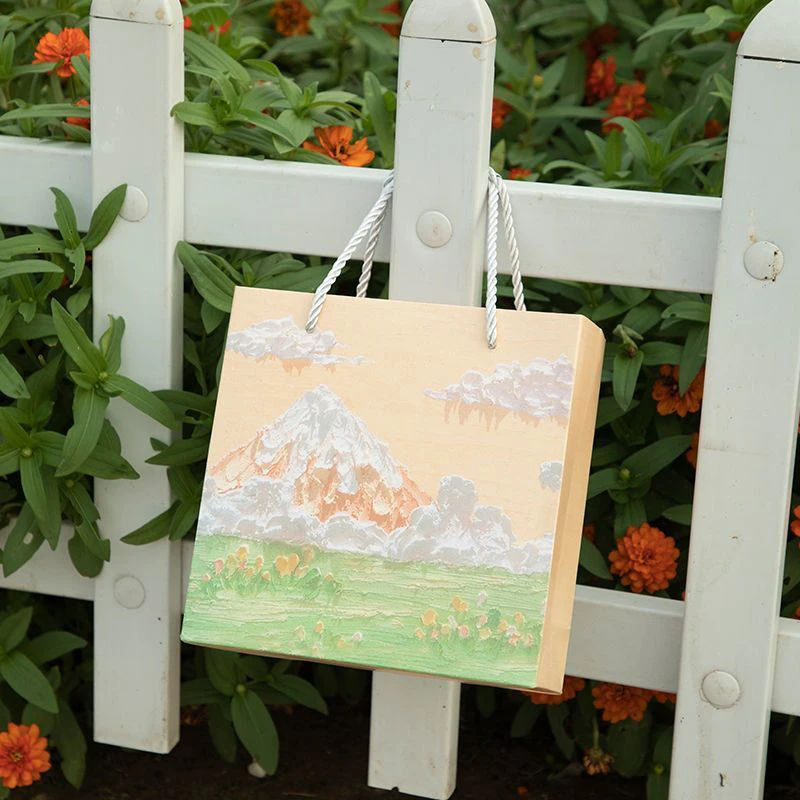 5pcs12.5 × 12,5 × 6cm Party Kraft Paper Darček s rukoväťou 3D olejomaľba Tlač Candy Bag Svadobná bábätko k narodeninám