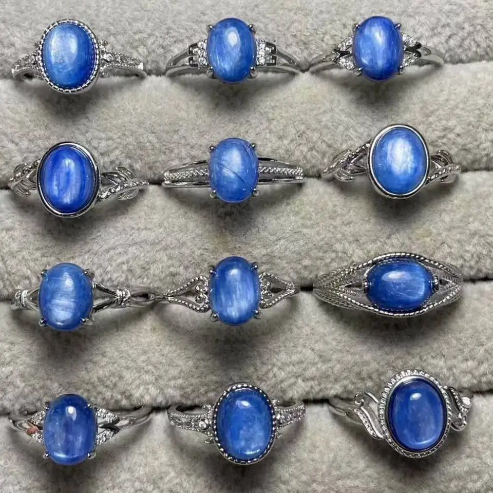 5rings/set akac približne 7*9 mm prírodný kyanit biely meď nastaviteľný veľkoobchod