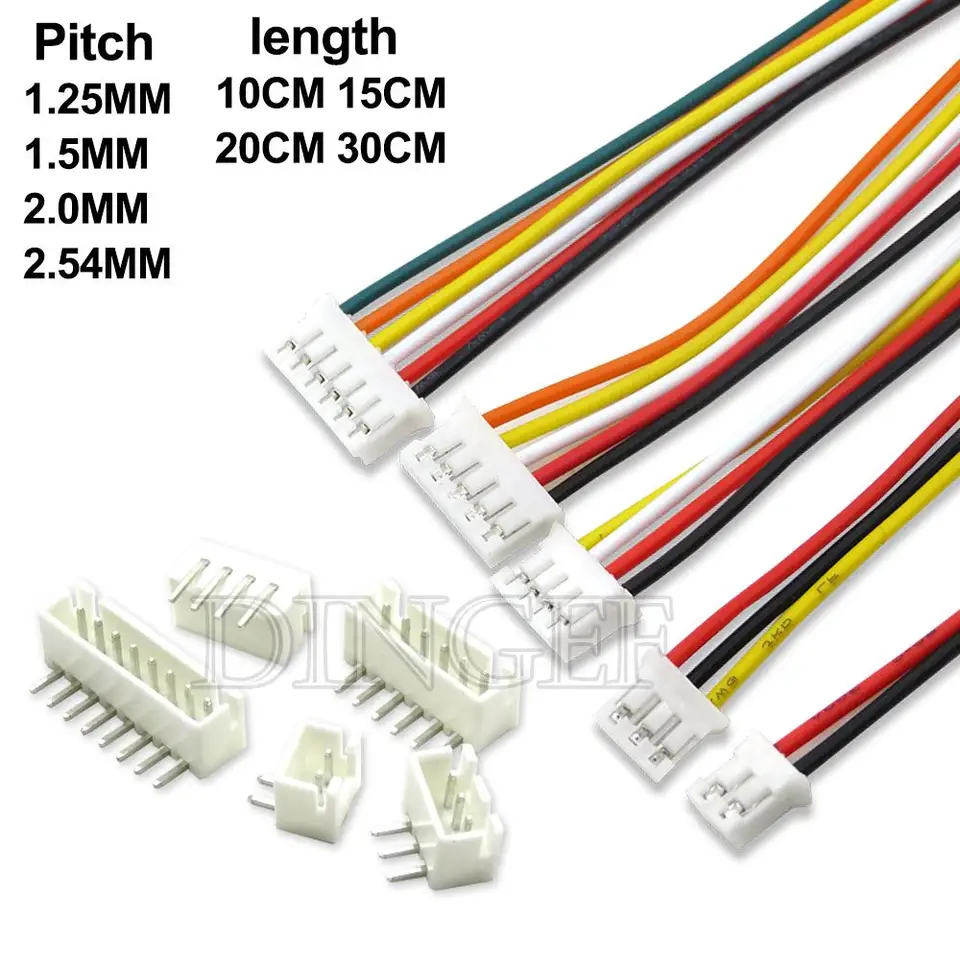 5sety JST1.25 ZH1.5 PH2,0 XH2.54 Konektor Žena + samec 2/3/4/5/6/8/19/10p zástrčka s káblom 10/20/30 cm s ohybovým kolíkom 2,54 mm