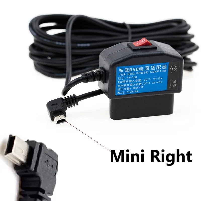 5V 3A Mini Micro Type C 3pin Dash Dash Cam Monitorovanie Monitorovanie Hardwire Kit OBD Krok nadol adaptér napájacieho kábla pre nabíjanie palubnej vačky