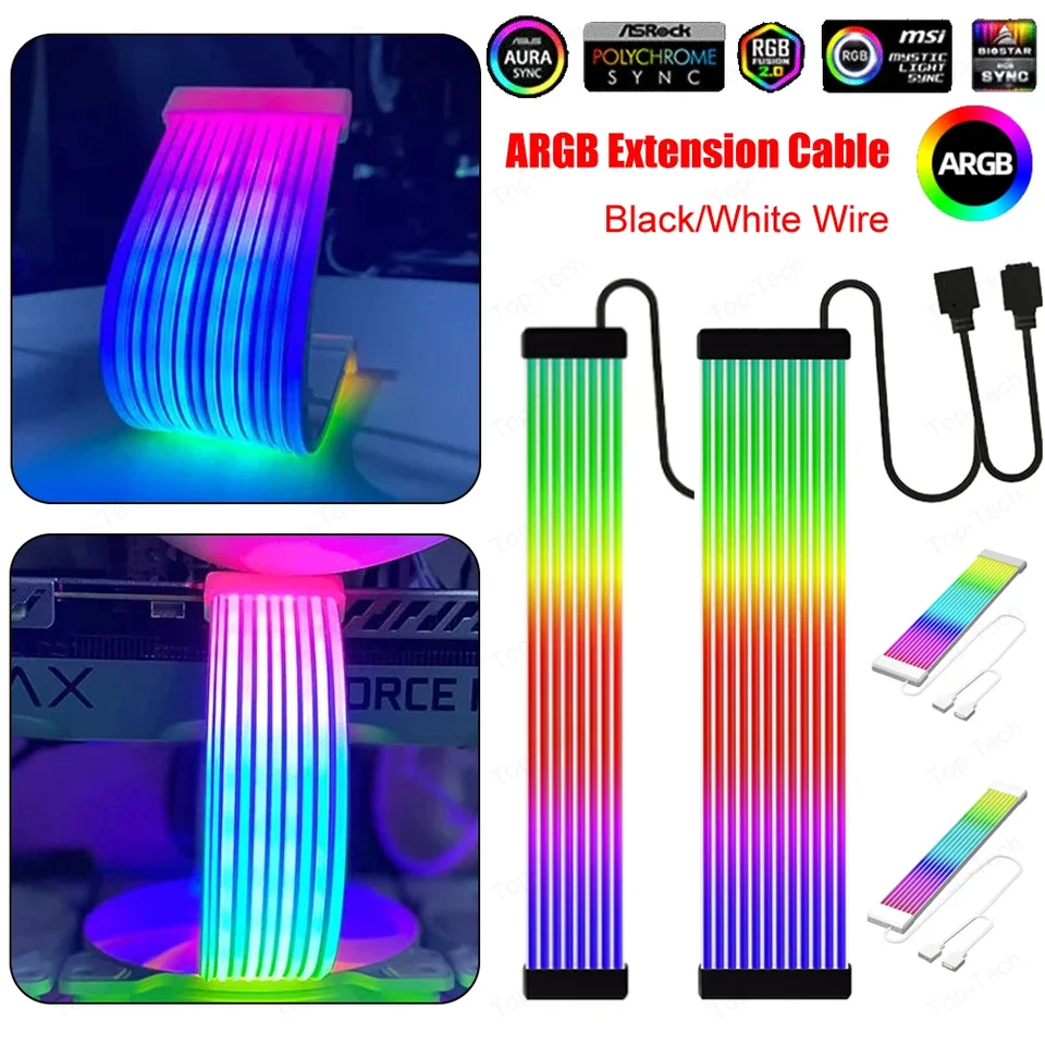 5v 3pin argb synchronizovaný PC kábel 8/24pinový základný doska na predĺženie kábla Flexibilný LED pásik LED Svetlo DIY Kadka