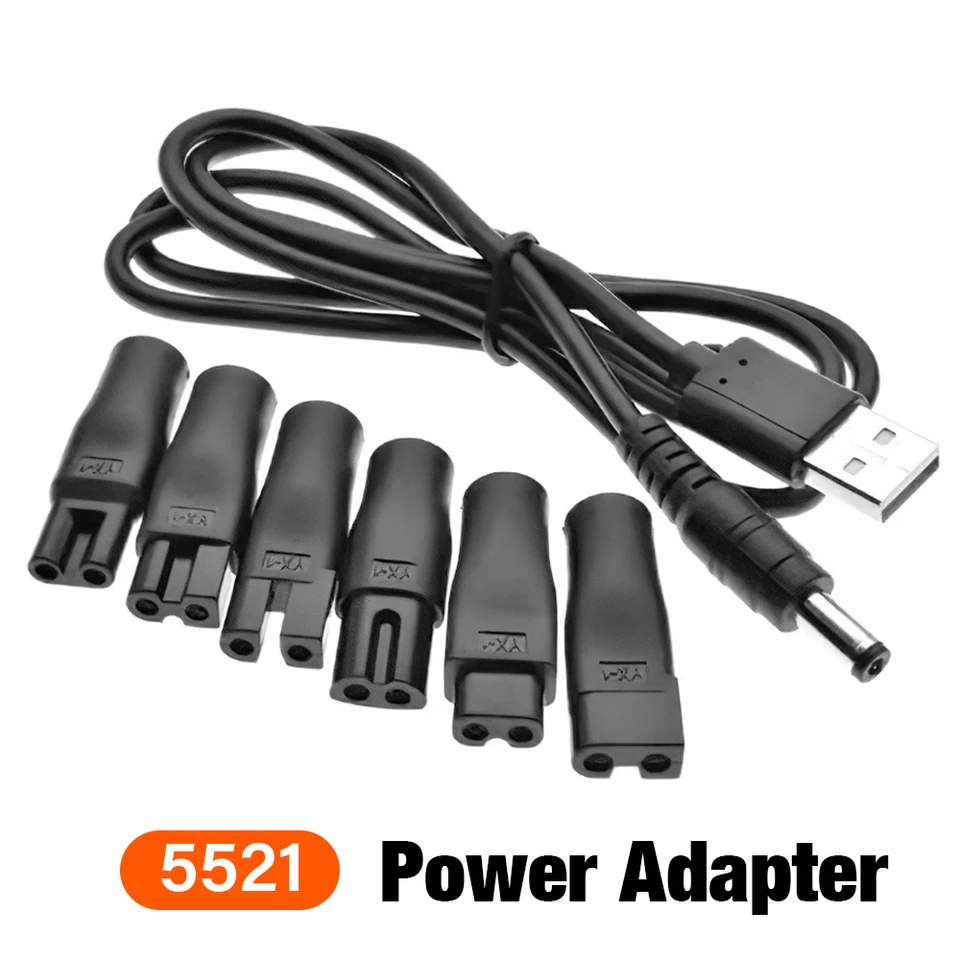 5V nabíjačka USB nabíjačka, kábel nabíjačky USB Adapter DC pre konvertor pre klipy Shaver Hair Clipper DC5.5* 2,1 mm napájací zdroj 1