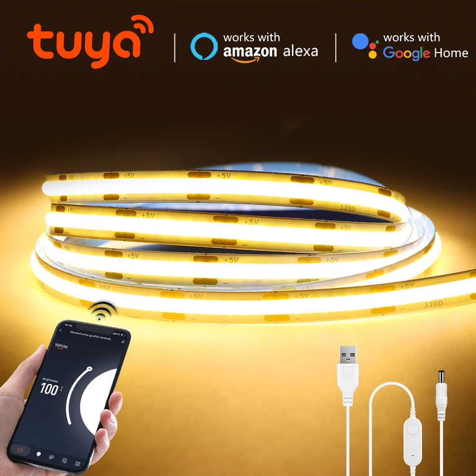 5V TUYA SMART LIFE WIFI USB LED pásik LIGHT Svetlo COB HIGHTNES SMART CONTROL ARDESIVE Zadná žiarovka Práca s Alexa Google Home