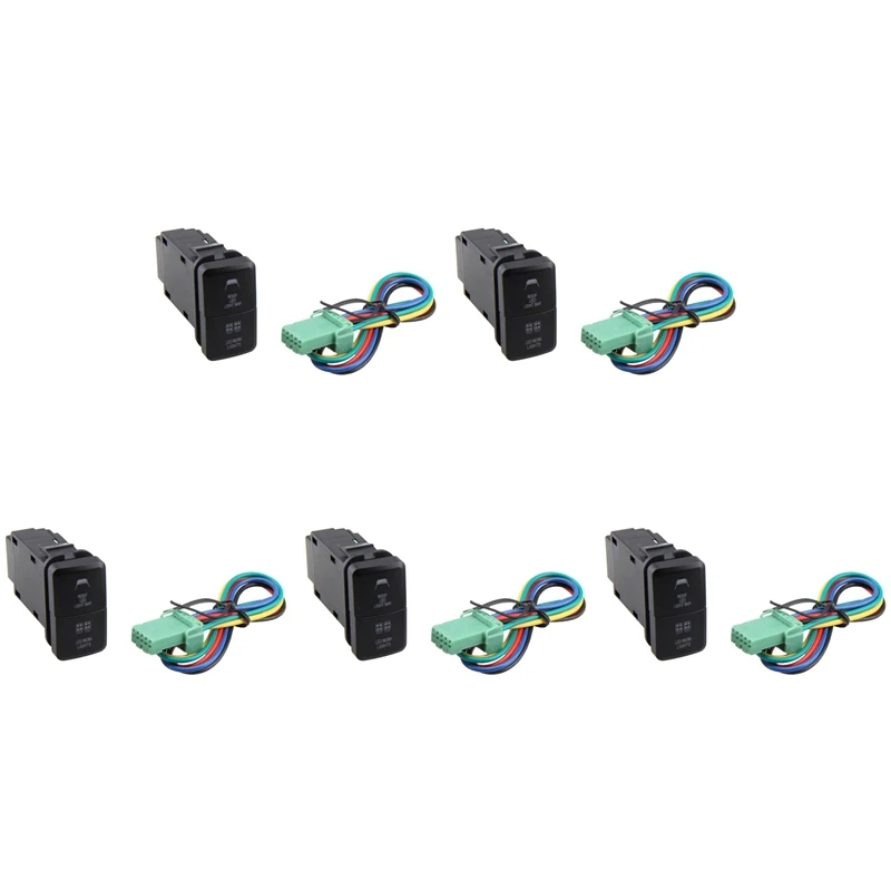 5x 12V auta Dual LED Light Bar Blue/Green Of-off Stlačte tlačidlo Prepínač pre Toyota Prado Reiz Hilux Landcruiser Light Button