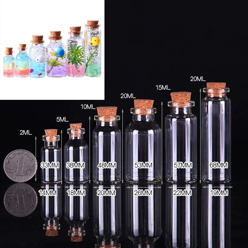 5x 2-20 ml mini číra plastová fľaša so správou korkového korenia injekčná fľašová fľaša fľaša Drifting prázdne drobné poháre na párty dekorácie