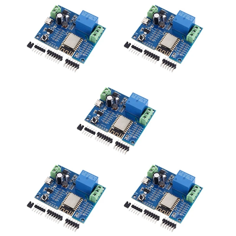 5x modul reléového ovládača WiFi, DC 5V 8V-80V ESP8266 Modul bezdrôtového ovládača ESP-12F pre aplikáciu IOT Smart Home App