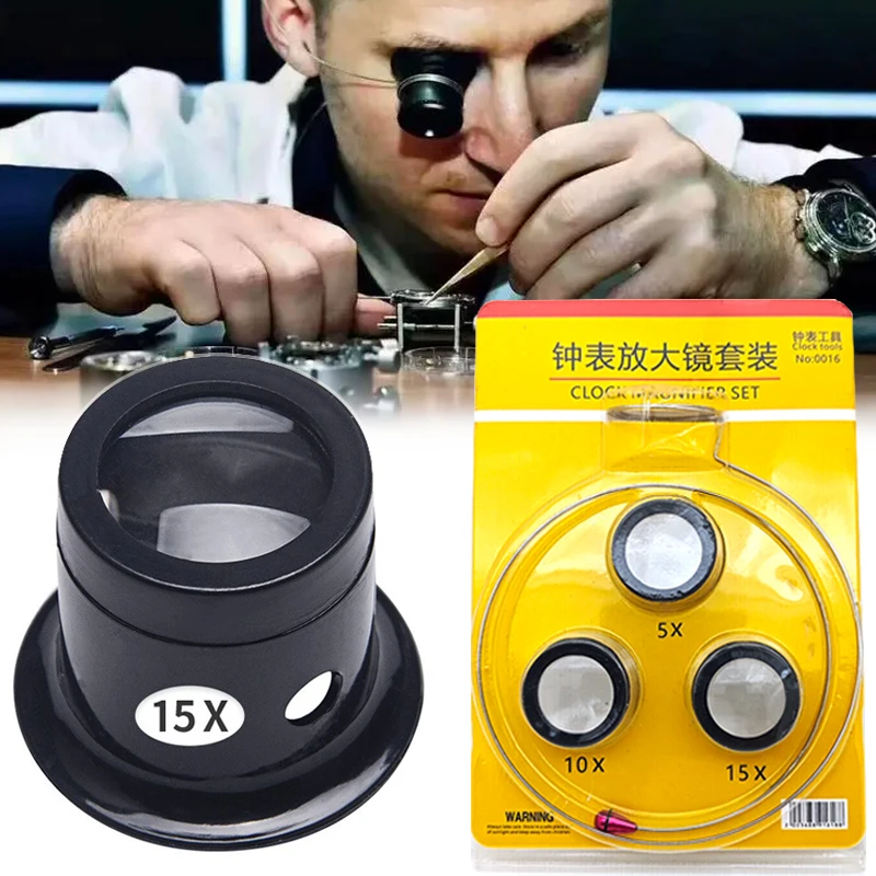 5x10x15x20x lupenie skleneného klipu na lupenie pre WatchMaker šperky na opravu náradia Loupe Eyepiece Magnifiey Glass Watch