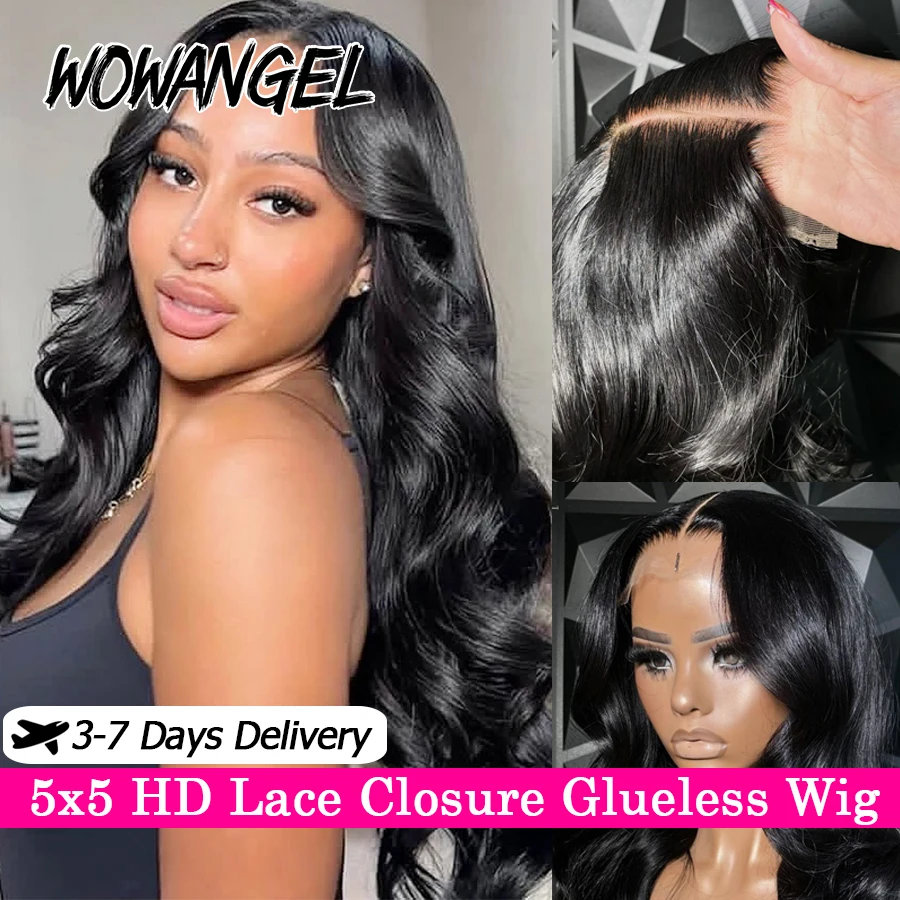5x5 HD LACE Uzatváracie parochne Parochne bez gluefary pripravené na nosenie 34in telovej vlny ľudské vlasové parochne Parochne Parochne Roztavené vopred vyrezané remy brazílske vlasy